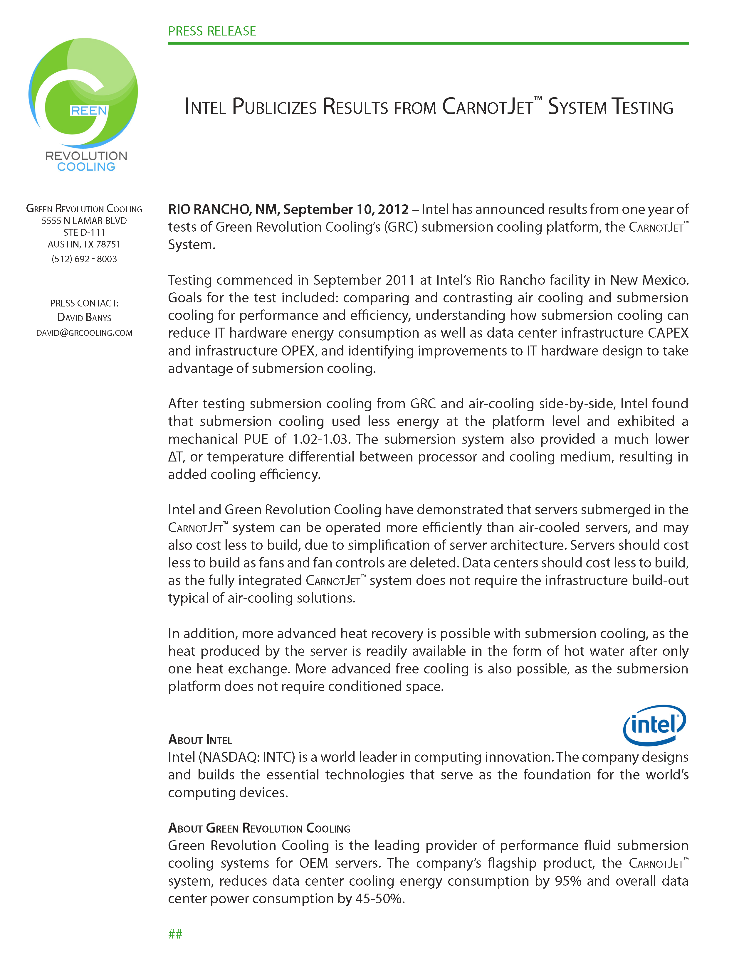 Intel Publicizes Results from CarnotJet System Testing