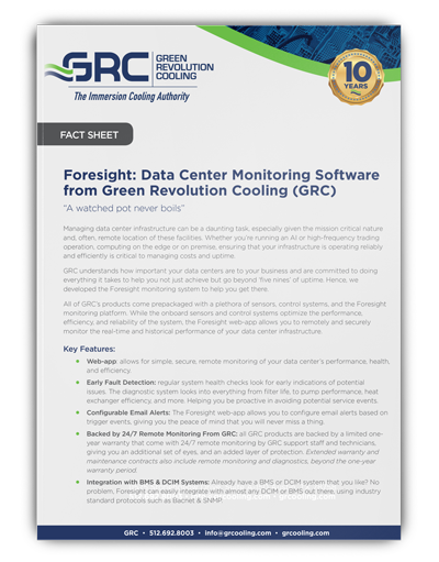 Foresight: Data Center Monitoring Software from Green Revolution Cooling (GRC)
