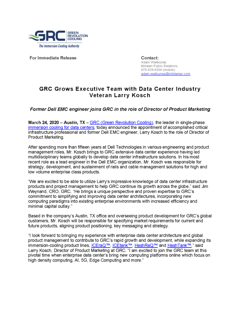 Former Dell EMC engineer joins GRC in the role of Director of Product Marketing